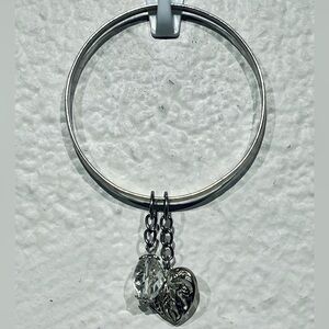 Vintage Silver-tone Heart Charm Bangle Bracelet